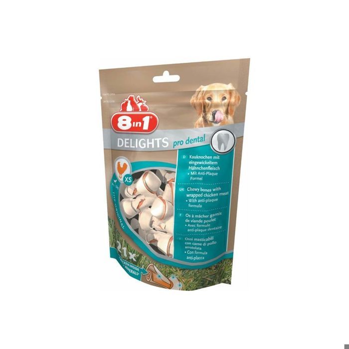 8in1 Delights Dental XS Os de bœuf à mâcher chien petite taille - Longue durée - Limite le tartre - sans céréales Colorant - 21 os