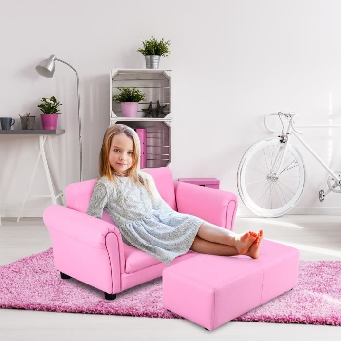 Canapé-lit enfant Sofa Enfant Canapé et Pouf 2 Places pour Enfant Bébé Rose