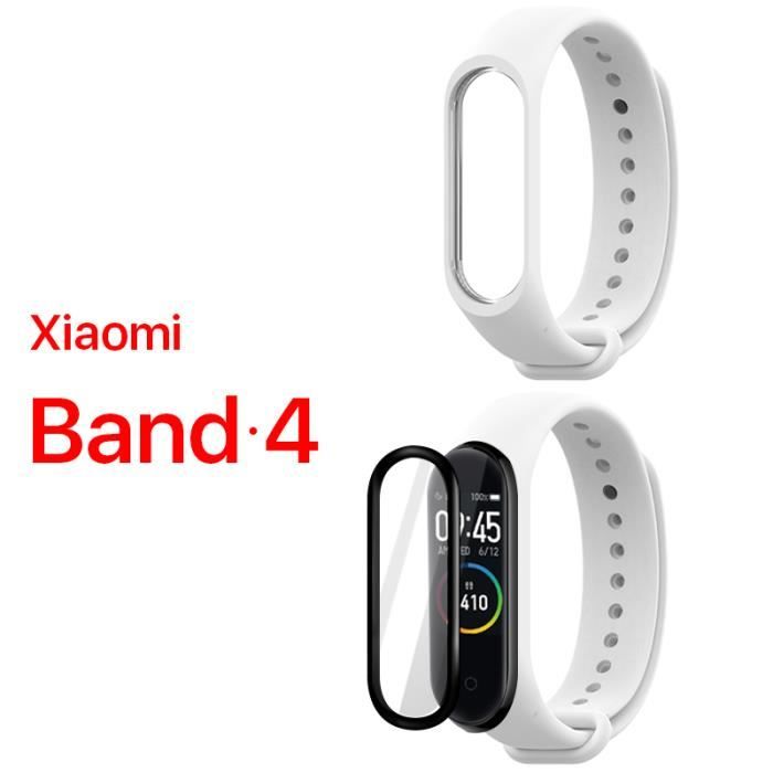 ALUCKY 1 pack bracelet dragonne (blanc) + 1 pack Film protecteur d'écran (noir) pour Xiaomi Band 4 Mi band