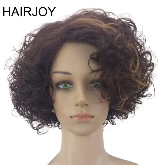 Femme brune courte perruque frisée perruque de cheveux synthétiques 2 couleurs disponibles Livraison gratuite