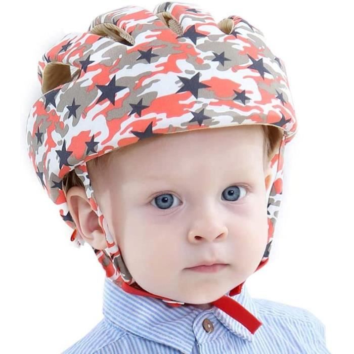 Bébé casque de protection, Chapeau infantile Tête de protection Chapeau de coton pour enfant, réglable casque de sécurité, Rouge