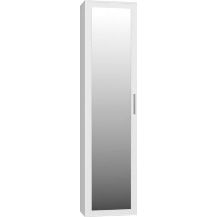 ATARA - Armoire d’entrée avec grand miroir - 180x50x35 cm - Deux étagères + barre penderie - Meuble d’entrée - Blanc