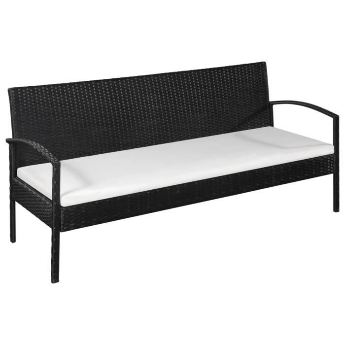 Canapé de jardin à 3 places - Sofa de salon Banquette de jardin Canapé Confortable avec coussins - Noir Résine tressée Nouveau