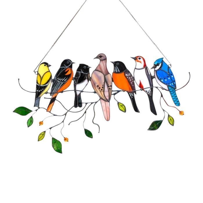 Décoration murale,Pendentif Mini vitrail oiseau tentures de fenêtre acrylique tenture murale oiseaux colorés décor - Type 01