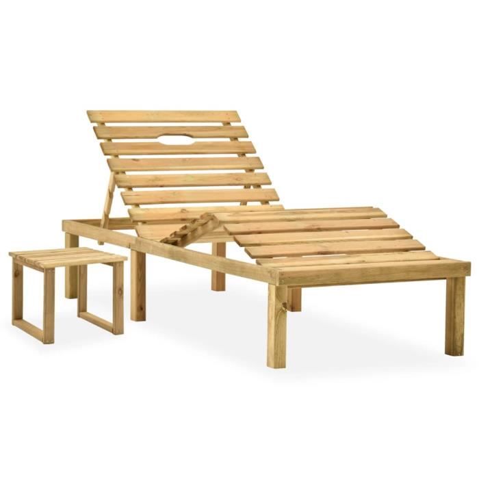 Top confort - Bain de soleil avec table - Chaise de jardin - pour Jardin Mer Plage Balcon - Bois de pin imprégné FLO6920