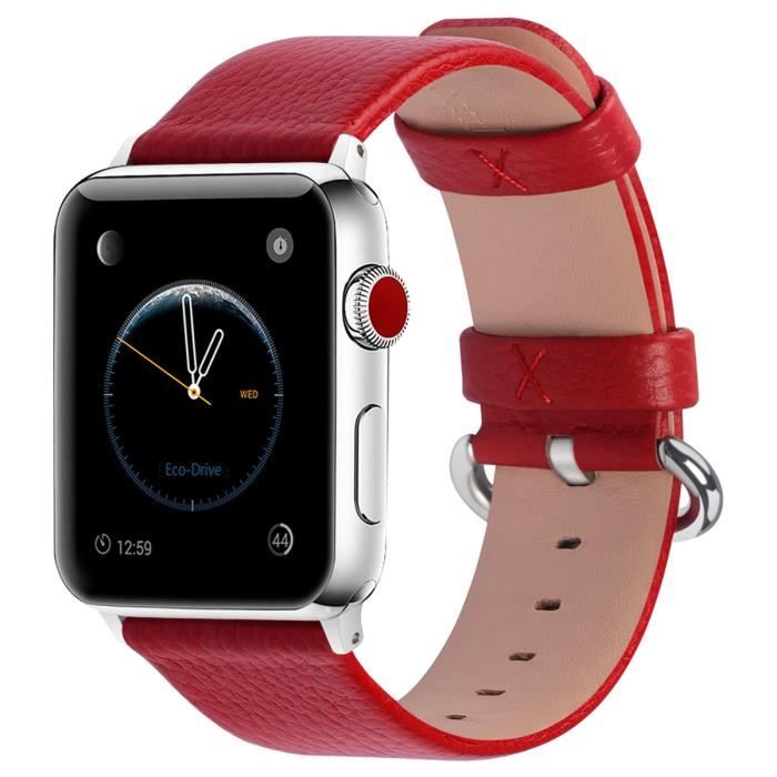 Fullmosa Compatible avec Bracelet Apple Watch 38mm/40mm/41mm,Cuir Bracelet pour Apple Watch SE Séries 7/6/5/4/3/2/1,Rouge