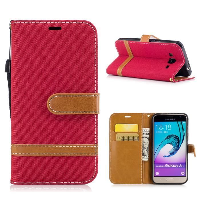 Galaxy J3 2016-J310 Coque Flip Wallet Denim PU Cuir Housse Anti Choc Siliconer Étui Samsung Galaxy J3 2016-J310 5.0\