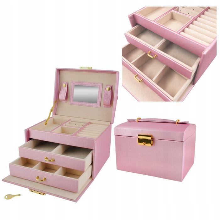 Coffret à bijoux Boîte à bijoux avec miroir Organisateur rose perle