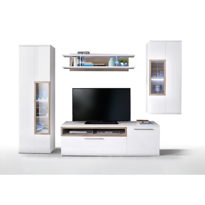 Ensemble meuble blanc brillant et imitation chene