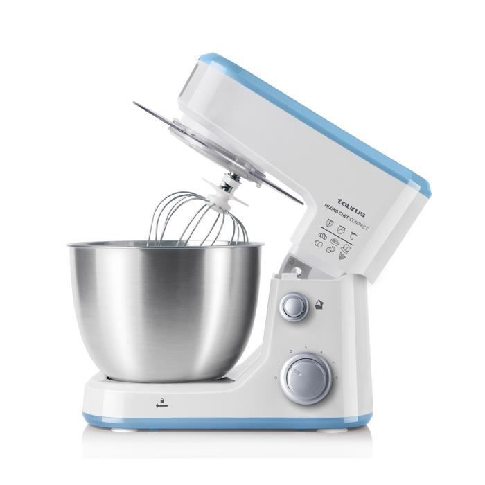 Robot pâtissier Taurus Mixing Chef Compact V.Il de 500W avec 5 fonctions, 1 spatules et 3 crochets, système planétaire
