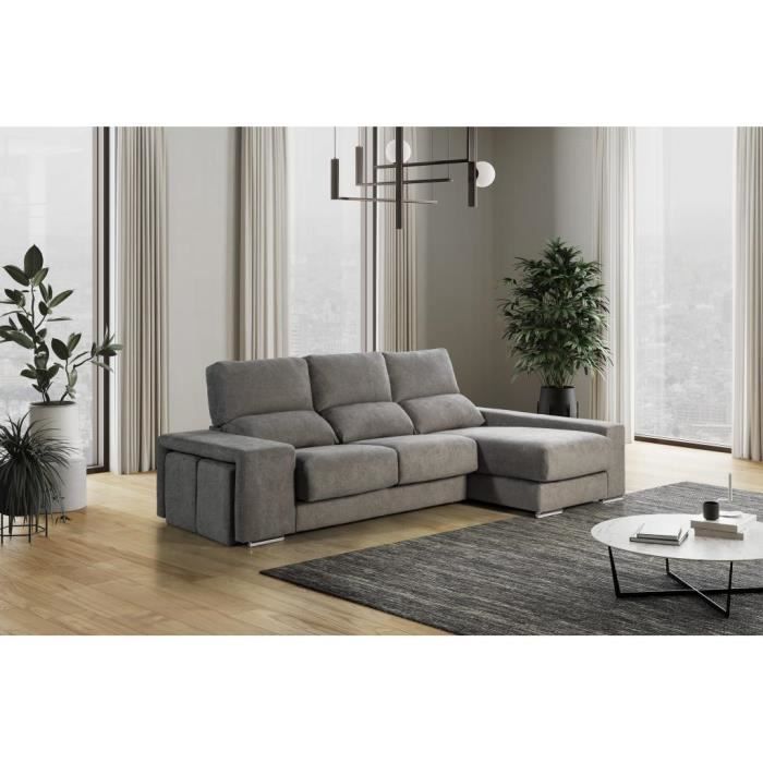 Canapé d'angle Gris Tissu Contemporain Relax