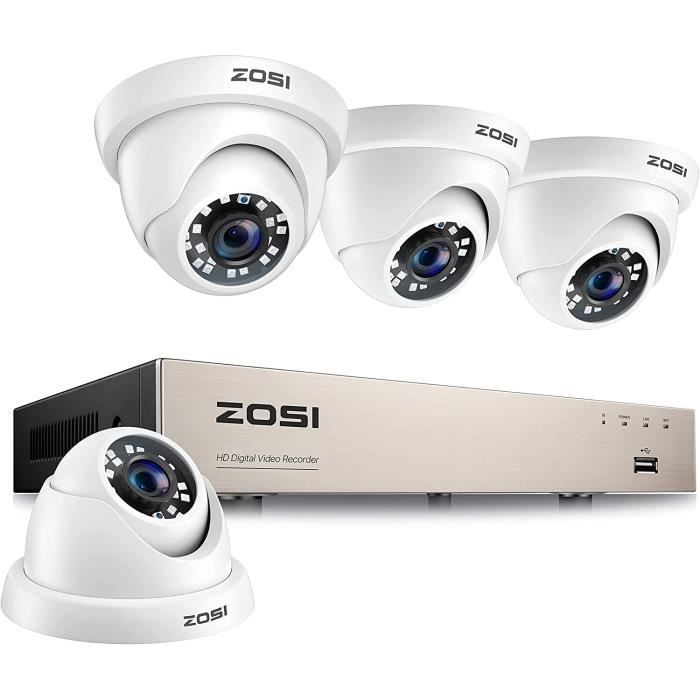 ZOSI HD TVI H.265+ 8CH 1080p DVR Enregistreur avec 4pcs Caméra de Surveillance 2MP Maison Sécurité Accès à distance Sans dique dur
