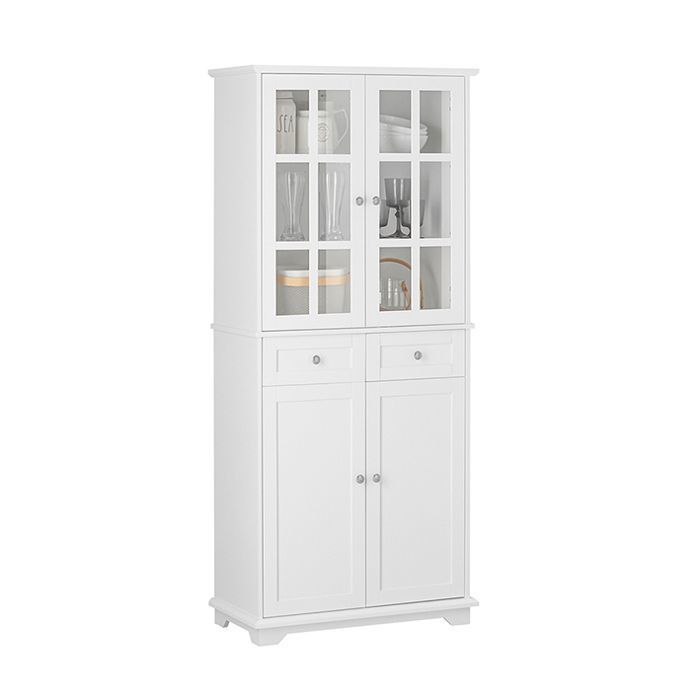 SoBuy Buffet Haut de Cuisine et Salle à Manger avec 4 Portes et 2 Tiroirs Meuble Vitrine Rangement 75 x 40 x 175 cm Blanc