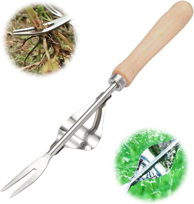 Désherbeur Manuel En Acier Inoxydable FUXNGZI - Outil à Manche Bois Pour Arracher Pissenlits Et Mauvaises Herbes