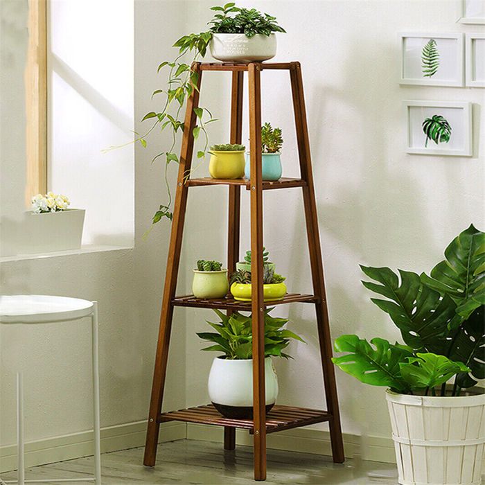 Porte Plante en Bambou - Etagère à Fleurs 4 Niveaux 36x36x116cm Echelle Intérieur pour Sallon Chambre Bureau