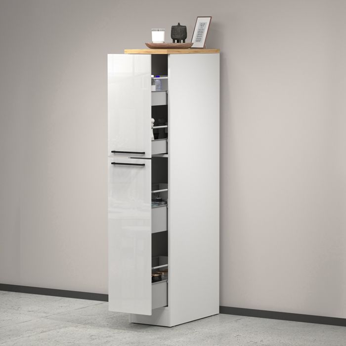 Garde-manger de cuisine Atrax 30x60xh165 cm Blanc brillant Chêne Garde-manger de cuisine Atrax 30x60xh165 cm Blanc brillant Chêne