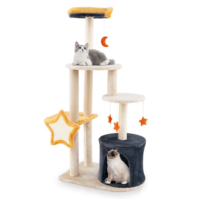 Meilleurs prix pour GOPLUSArbre à Chat, Tour pour Chat à Plusieurs Niveaux avec Griffoirs en Forme d'Etoile et de Lune,  avec Perchoir Supérieur, Condo