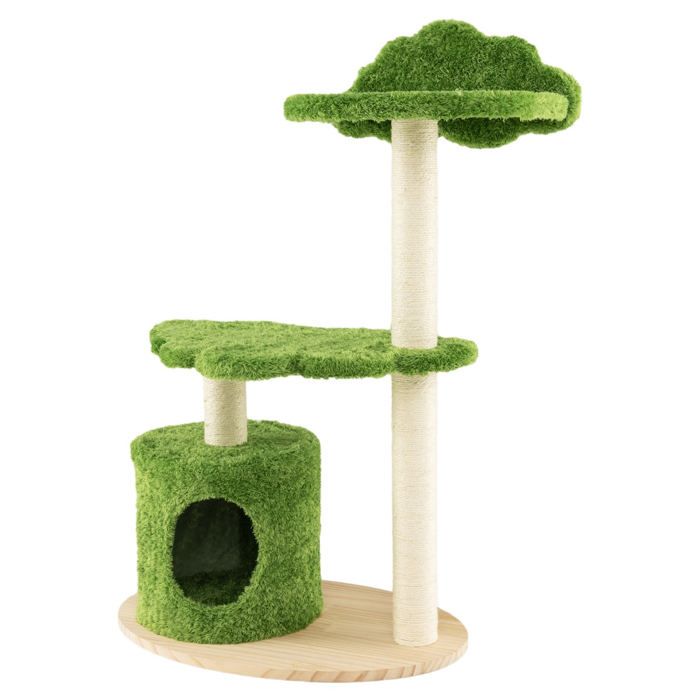 Meilleurs prix pour Arbre a chat 97 cm en bois poteau griffoir condo plate forme perchoir coussin amovible tour d activites pour chat vert