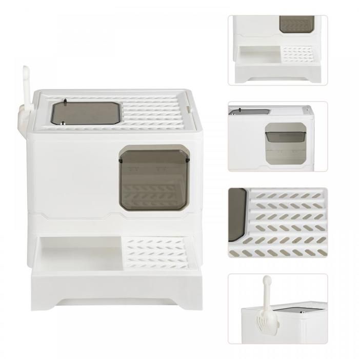 Comparer les prix de JEOBEST Bac à litière de grande capacité - Maison pour chat - Fermé anti-odeur - Avec pelle - Blanc