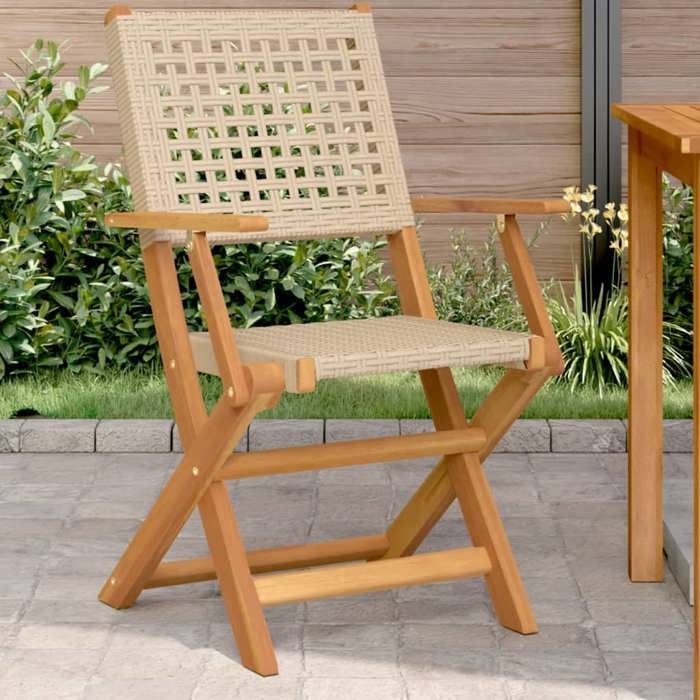 vidaXL Chaises de jardin lot de 2 beige bois massif dacacia et rotin siège de jardin siège dextérieur chaise pliable 367665