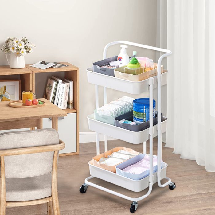 Desserte chariot mobile à 3 étagères multifonctionnel de rangement - ERROLVES - Blanc - 43*36*86 CM