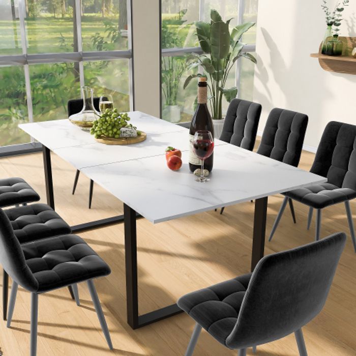 Ensemble de salle à manger - Table pliante 140/180x80 cm - 8 chaises - Design moderne - Couleur blanche