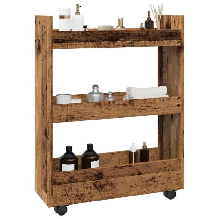 SALE 2025Desserte de cuisine à roulettes - Chariot de rangement étroit 3 niveaux - vieux bois - 11 6 Kg 6335