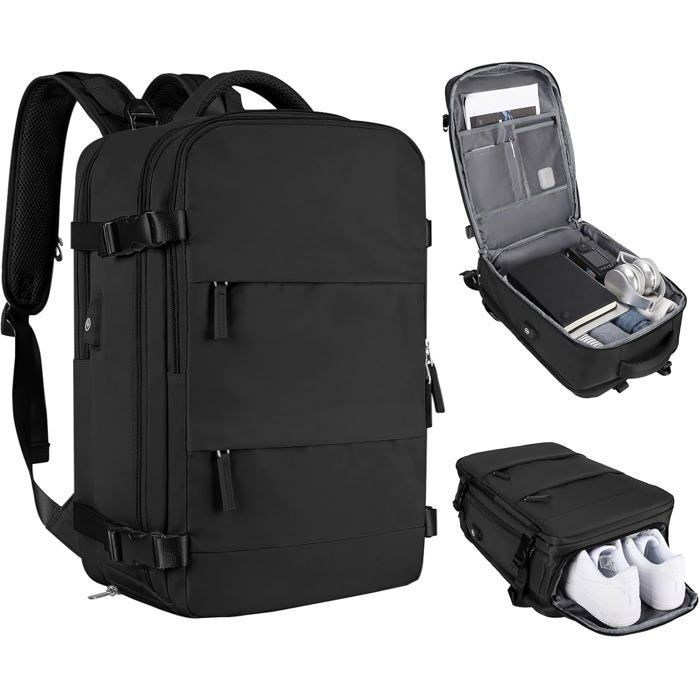 Sac dos Cartable camping Voyage Randonnee alpinisme homme femme backpack rucksack Noir