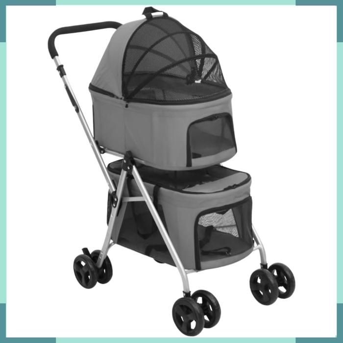 Comparer les prix de ASHATA Poussette pour chien pliante à 2 niveaux Gris 83x48x97 cm -FHE172205
