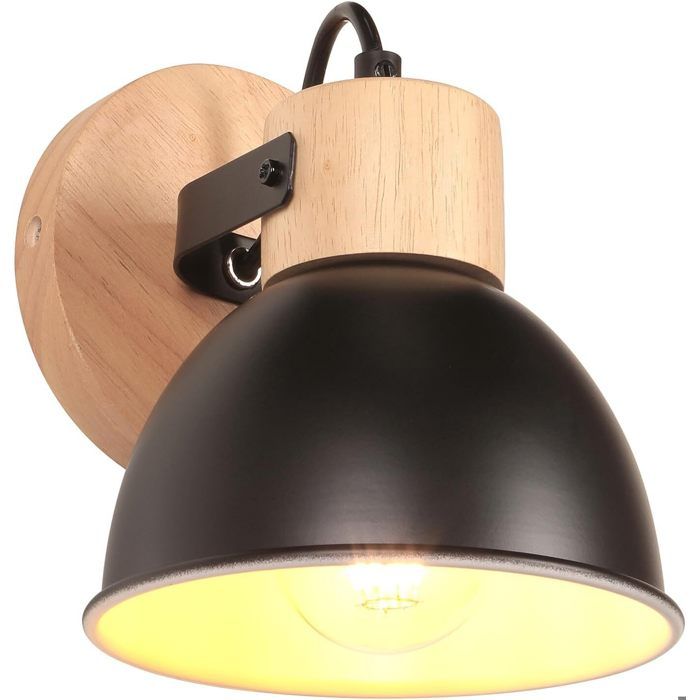 iDEGU Applique Murale Industriel Spot LED 15cm Retro Lampe Murale Intétrieur en Bois Fer E27 Luminaire Réglable Noir Blanc