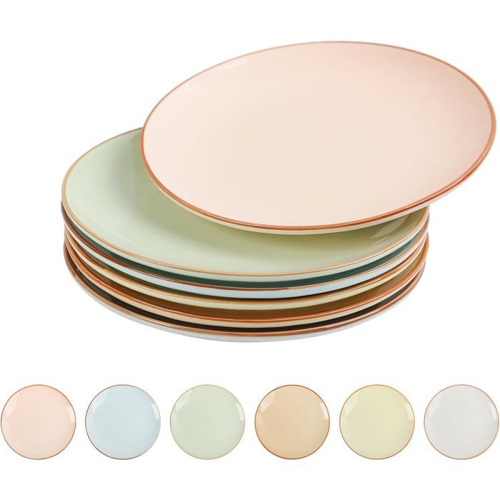 Lot de 6 Assiettes à Dessert en Céramique Colorées - Style Teintes Bonbon - Idéales pour Petit Déjeuner Tapas Entrée - 20 cm