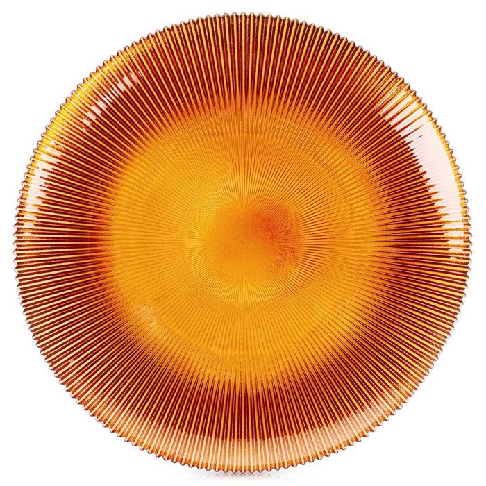 Assiette plate en verre ambré - VILDE - 28x2 cm - Bursztyn - Motif rayons - Design élégant