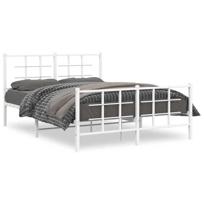 Lit 2 Personnes - KENNETH - Structure de lit Adulte/enfant - - métal sans matelas - et pied de lit - blanc 140x190 cm - LL5985