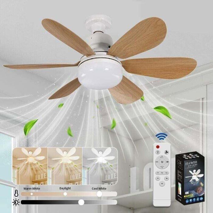 Ventilateur de plafond avec lumière - OKZ - Télécommande - LED dimmable - 40W E27 - 6 pales - 3 vitesses - Silencieux - Okz