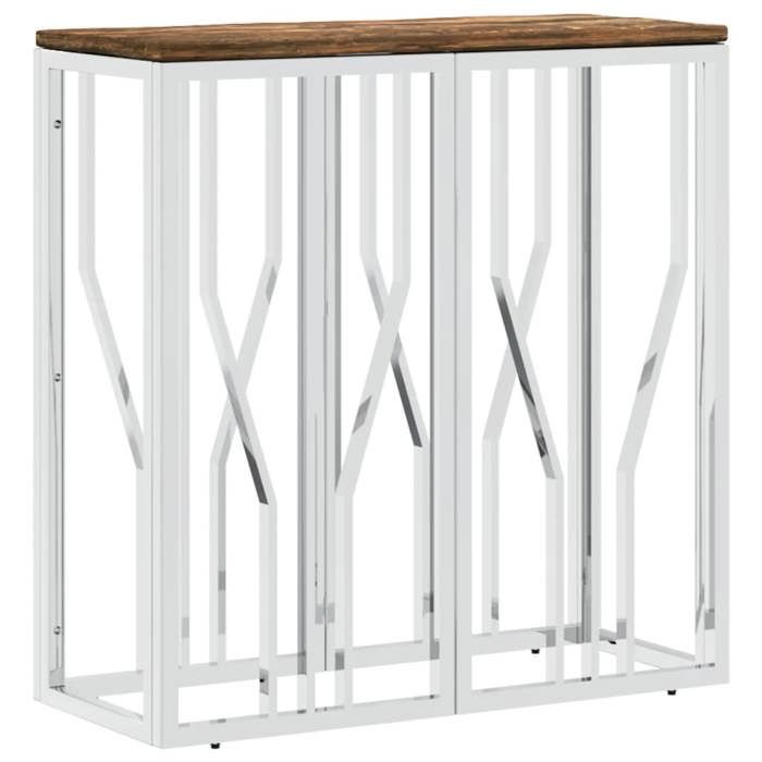 Table console en acier inoxydable et bois de récupération - vidaXL - Argent - 70x30x70 cm - Épaisseur du dessus 25 mm