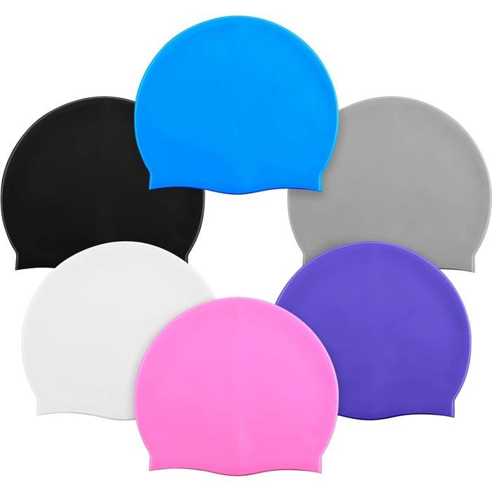 Lot de 6 bonnets de bain unisexes en silicone pour adultes imperméables résistants antidérapants et élastiques.