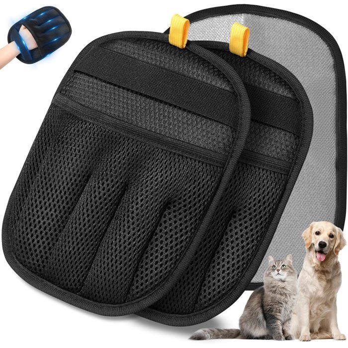 2 gants électrostatiques cinq doigts double face lavables anti-poils pour lit canapé vêtements