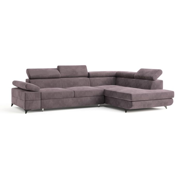 Canapé dangle FAVIEN Canape Convertible - Droit - Angle - 4 places - 257x190x88 cm - Tissu velours MONOLITH 62 - Violet