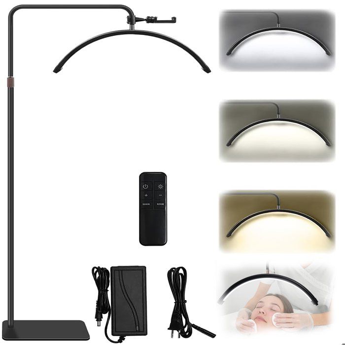 Lampadaire sur Pied LED Demi-luneavec Support de Téléphone360° Rotative TêteLuminosité Réglablepour Extension/Soin de Peau