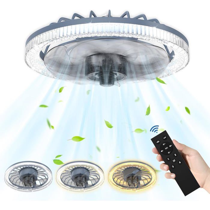 Aufun Ventilateur De Plafond LED 60W E27 Avec Éclairage Et Télécommande Silencieux À 4 Vitesses Luminaire Dimmable Noir 31 Cm - Aufun