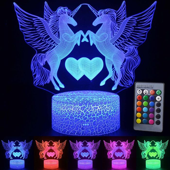 3DdedirigéVeilleuse lampe de table licorne avec16Télécommande à changement de couleur
