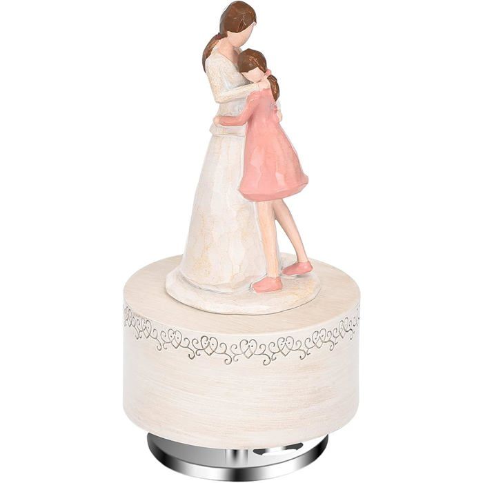 Boîte à musique peinte et sculptée à la main représentant une mère et sa fille.