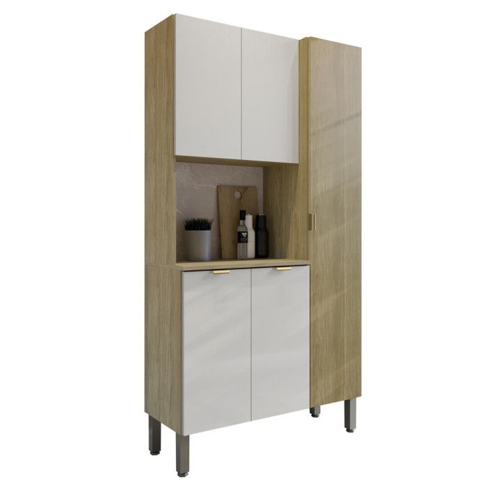 Buffet 5 Portes 9 Niches Chêne et Blanc Ecru MELISSA L 91.5 H 176 P 36.3 cm - L 91.5 x l 36.3 x H 176 cm Buffet 5 Portes 9 Niches Chêne et Blanc Ecru MELISSA L 91.5 H 176 P 36.3 cm - L 91.5 x l 36.3 x H 176 cm