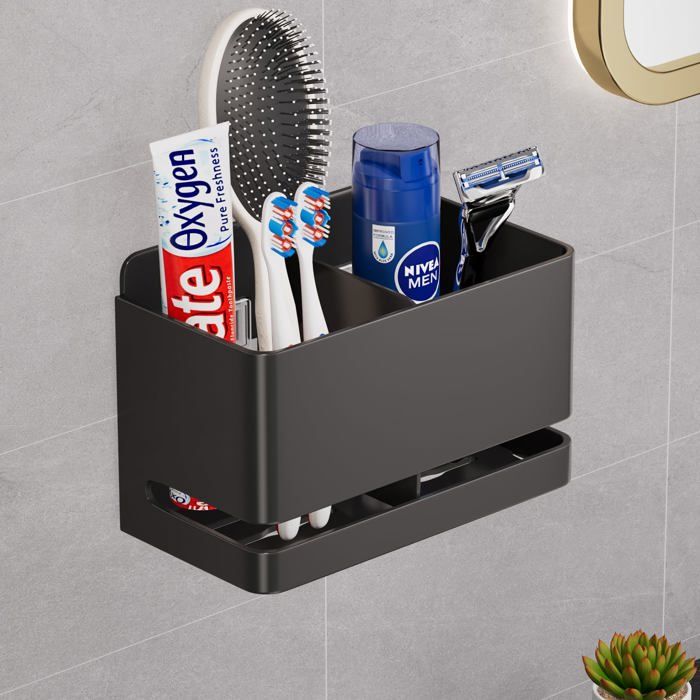 Support mural en aluminium pour brosse à dents électrique - Support mural pour salle de bain (noir double fente)