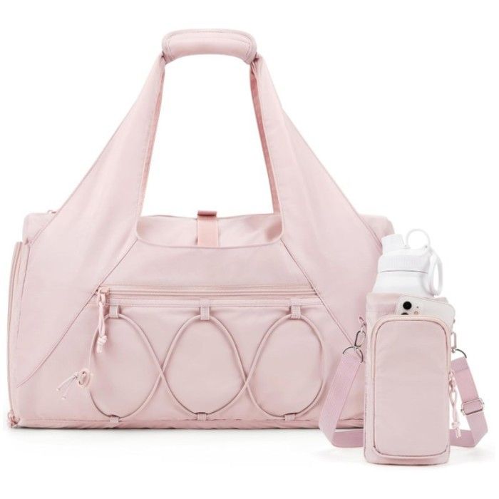 Sac de sport pour femme sac de voyage léger avec compartiment à chaussures sac week-end avec compartiment étanche rose