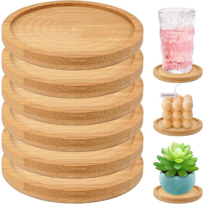 6 pièces Dessous De Verre Bois Sous Verre En Bois Bambou Dessous de Verre Pots de s Pad Bambou Dessous DESSOUS DE VERRE