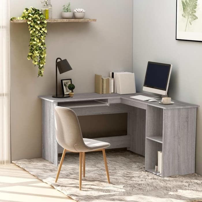 Gris Bureau dangle sonoma gris 120x140x75 cm bois dingénierie - Table de travail H9578