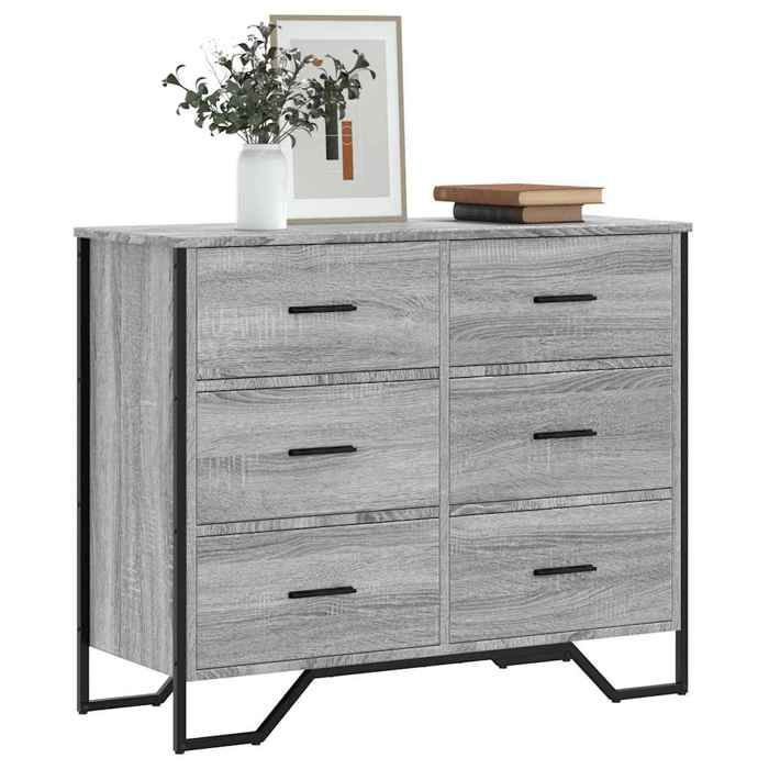 Buffet bas Gris - Commode RANGEMENT - sonoma gris 91x355x745 cm bois dingénierie A14536