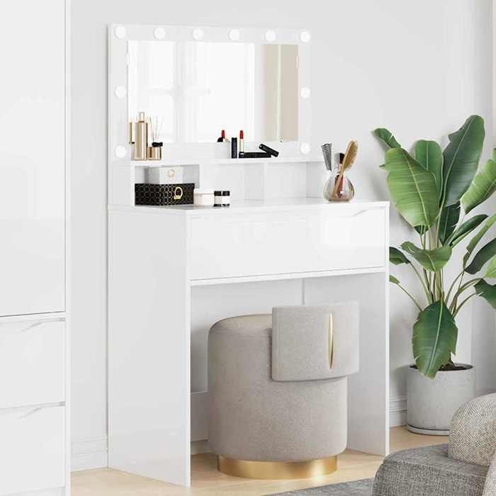 Coiffeuse pour chambre - CHIC Table de cosmétiques - Pour femmes - avec tiroir - Blanc brillant 80x39.5x135 cm A10783