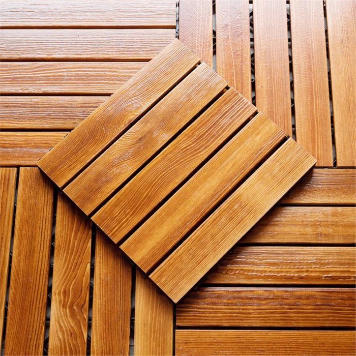 Lot de 4 Lames de Parquet en Pin Épais Faciles à Installer et Traitées Anti-Carbonisation pour Jardin